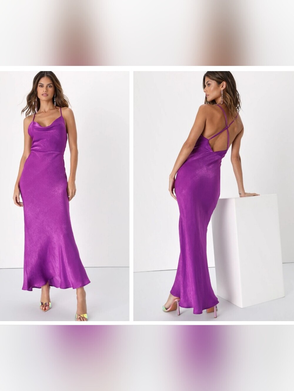NWT Lulu's Elegant  Pink  Satin Cowl Neck Maxi Dress. Size XS - Picture 11 of 11